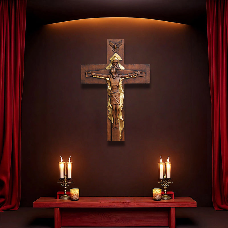 Holy Trinity Wood Cross - Meaningful Christian Gift & Religious Home Decor - QIADGE