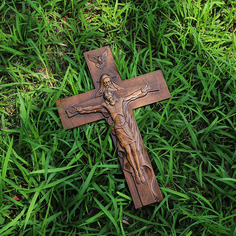 Holy Trinity Wood Cross - Meaningful Christian Gift & Religious Home Decor - QIADGE