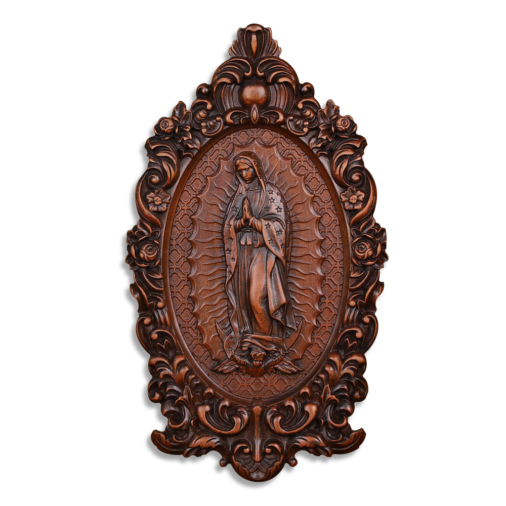Our Lady of Guadalupe Wood Carving - Wall Mounted Saint Statue 2025 - QIADGE