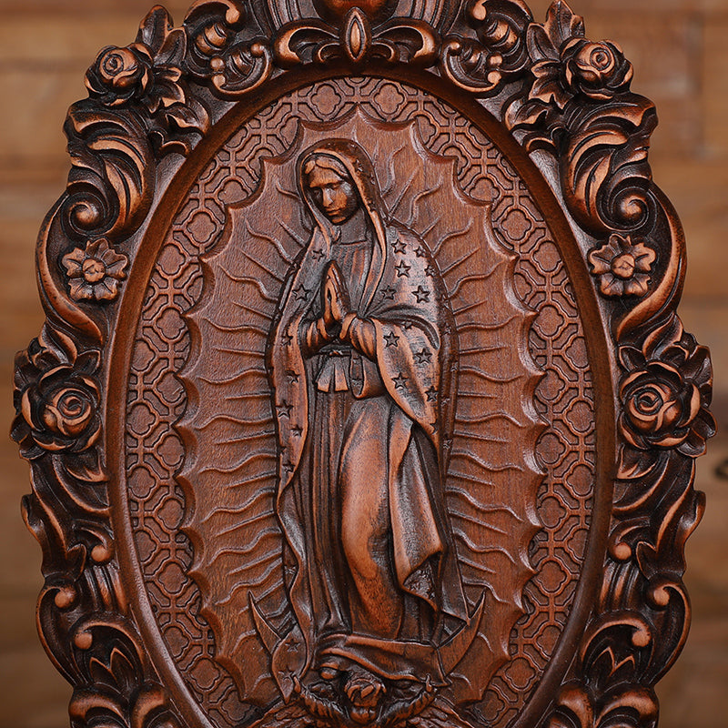 Our Lady of Guadalupe Wood Carving - Wall Mounted Saint Statue 2025 - QIADGE