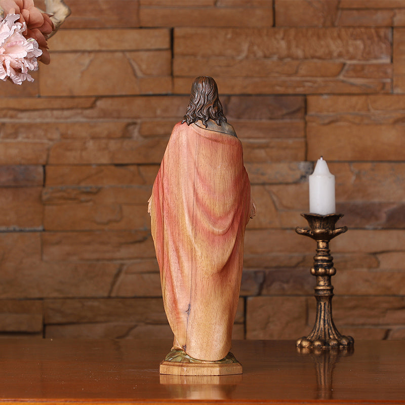 Redemption Jesus Statue - Hand-Carved Painted Wooden Christ Figure with Outstretched Arms, Christian Altar Decor & Sacred Home Blessing - QIADGE