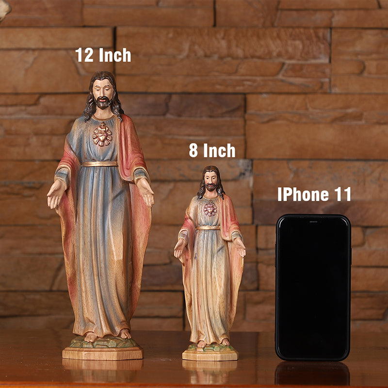 Redemption Jesus Statue - Hand-Carved Painted Wooden Christ Figure with Outstretched Arms, Christian Altar Decor & Sacred Home Blessing - QIADGE