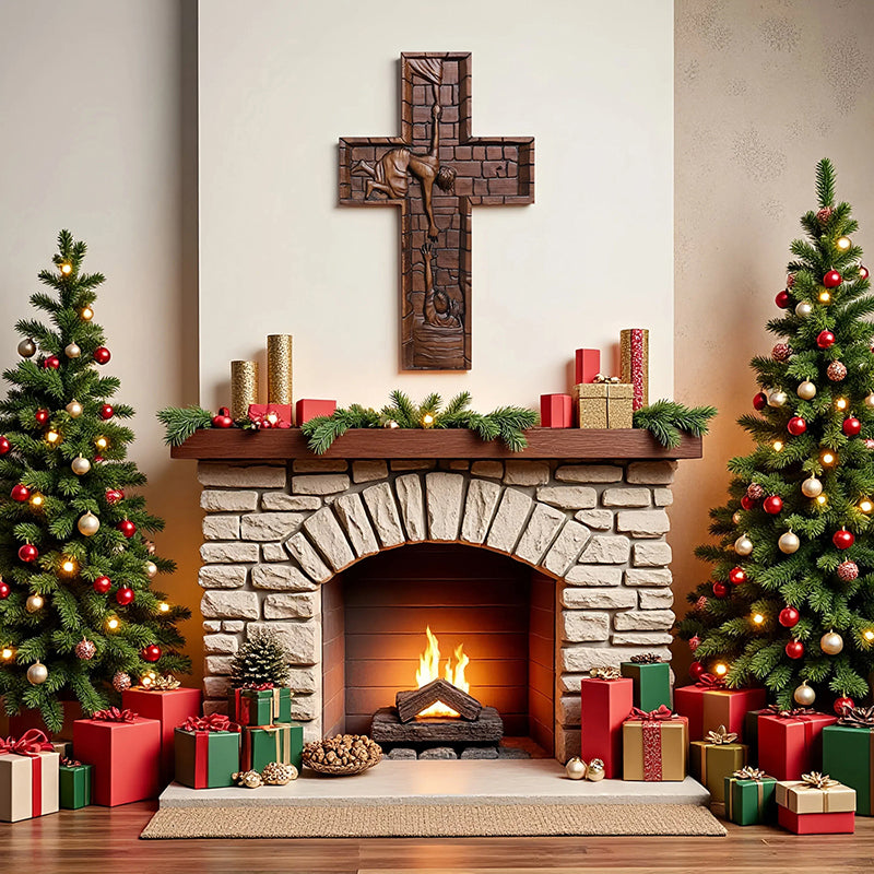 Hand Carved Savior Jesus Cross - Natural Wood Redemption Scene Religious Art & Christian Spiritual Home Altar - QIADGE