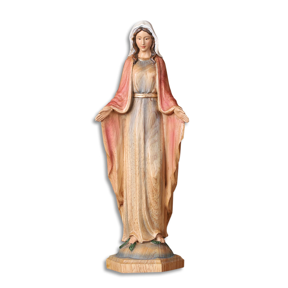 Hand-Painted Virgin Mary Wooden Statue｜Blessing Hands Orans Pose｜Home Altar Decor - QIADGE