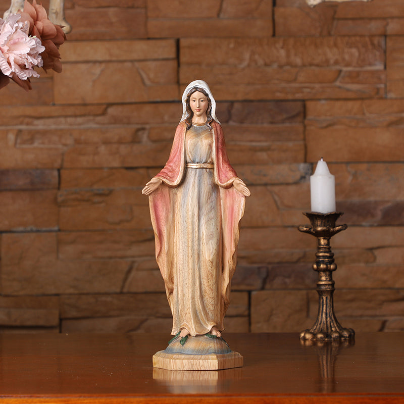 Hand-Painted Virgin Mary Wooden Statue｜Blessing Hands Orans Pose｜Home Altar Decor - QIADGE