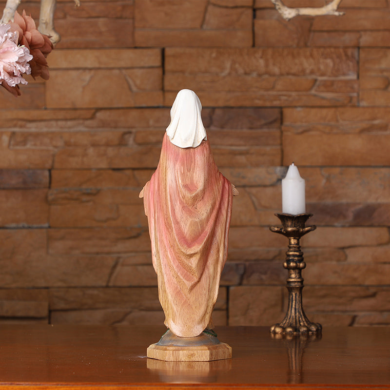 Hand-Painted Virgin Mary Wooden Statue｜Blessing Hands Orans Pose｜Home Altar Decor - QIADGE