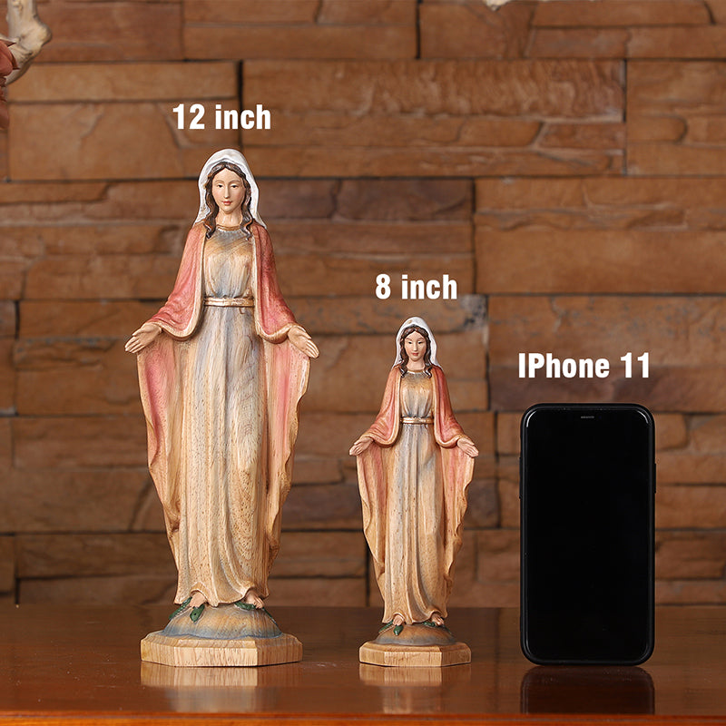Hand-Painted Virgin Mary Wooden Statue｜Blessing Hands Orans Pose｜Home Altar Decor - QIADGE