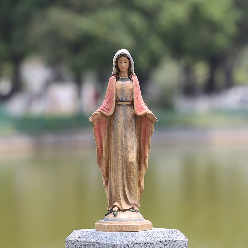 Hand-Painted Virgin Mary Wooden Statue｜Blessing Hands Orans Pose｜Home Altar Decor - QIADGE