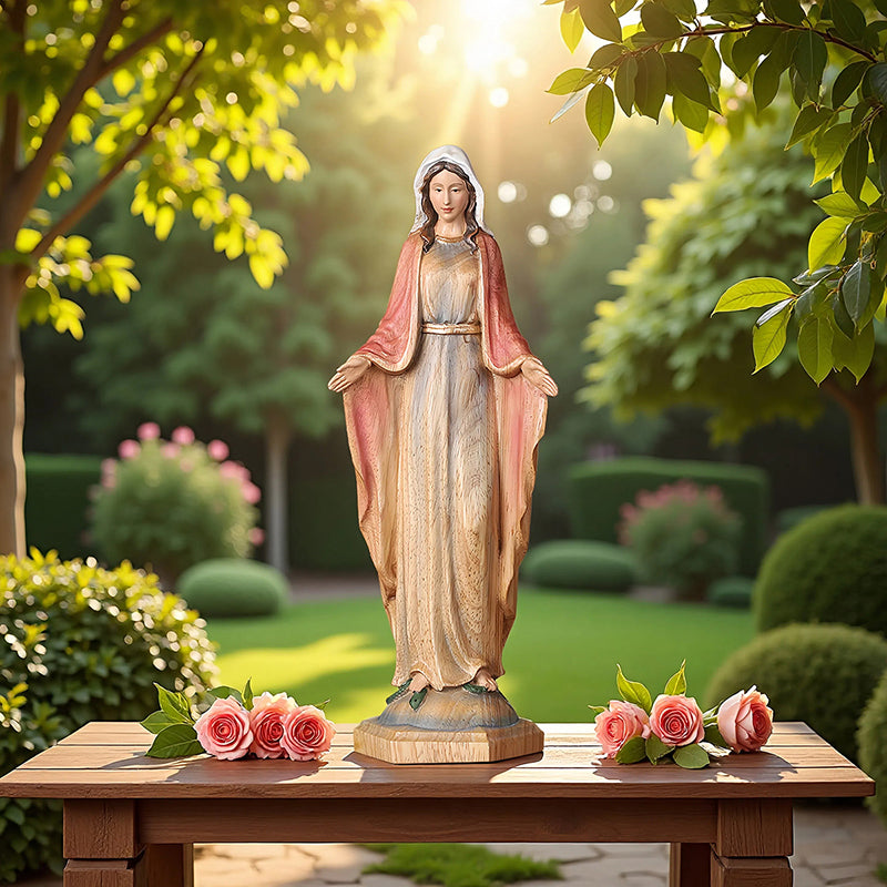 Hand-Painted Virgin Mary Wooden Statue｜Blessing Hands Orans Pose｜Home Altar Decor - QIADGE
