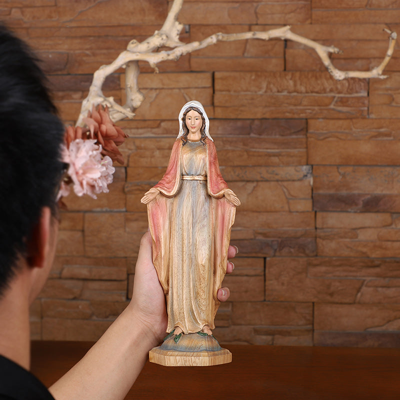 Hand-Painted Virgin Mary Wooden Statue｜Blessing Hands Orans Pose｜Home Altar Decor - QIADGE