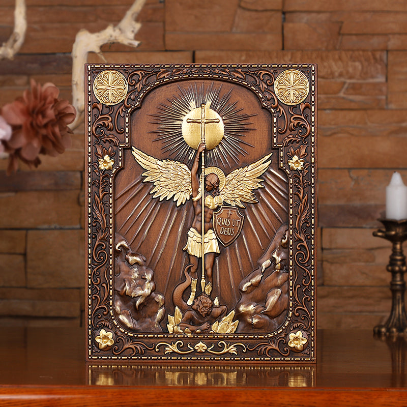Handcrafted Archangel Michael Wooden Icon - Religious Wall Decor, Christian Gift & Best Home Altar 2025 - QIADGE