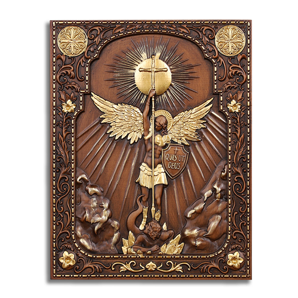 Handcrafted Archangel Michael Wooden Icon - Religious Wall Decor, Christian Gift & Best Home Altar 2025 - QIADGE