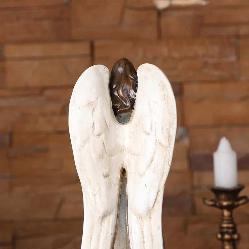 Hand-Carved Guardian Angel Statue - Painted Wooden Religious Art, Home Blessing Decor Gift - QIADGE